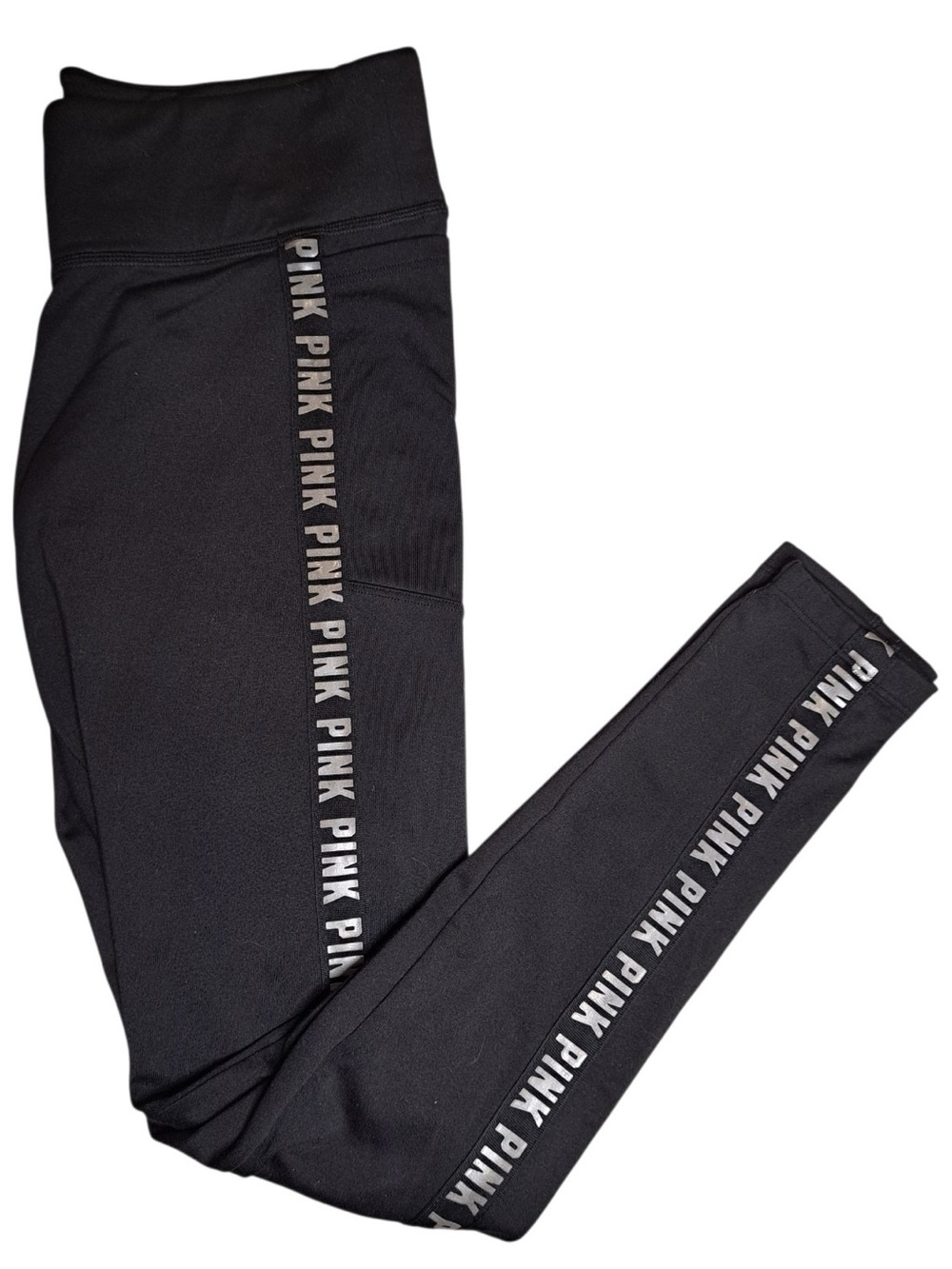 PINK Victoria’s Secret Black Logo Leggings High Rise Yoga Athletic Small